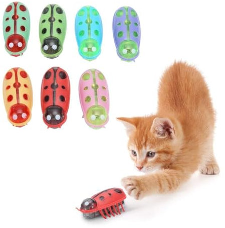 Electronic Cat Bug Toy, 7PCS Pet Cats Toys for Indoor Cats Moving Electric Interactive Cat Playing Toys Mini Cute Battery Operated Cats Toys Ladybug Kitten Interactive Toys