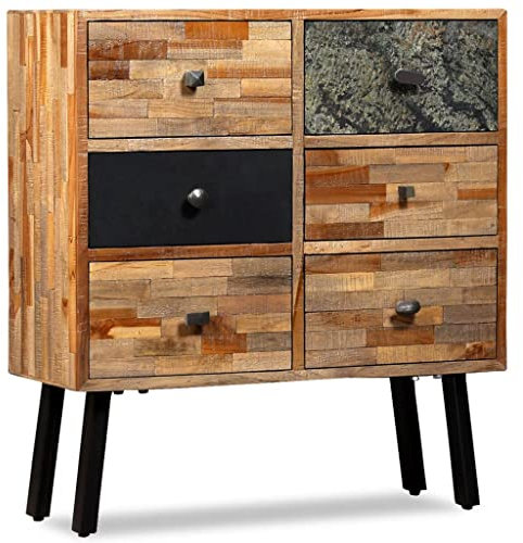 MOONAIRY Sideboard mit 6 Schubladen, Anrichte für Wohnzimmer, Eingangsbereich, Küche, Vitrinen für Wohnzimmer, Beistellmöbel, recyceltes Teakholz, 70 x 30 x 76 cm