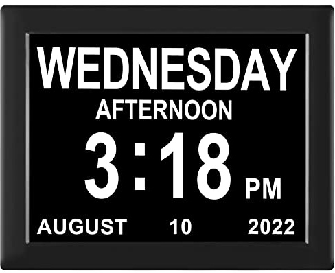 TSITSC Digital Calendar Clock Date and Time Day of The Week Clock 8 Alarm Options + Auto Dimming for Seniors Dementia Elderly Patients(8-Inch, Black)