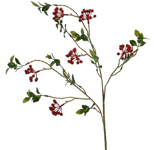 Floratexx Künstlicher Beerenzweig, Vogelbeere, Schlehe, Eibe, ca. 66 cm. 1 Stück. ROT