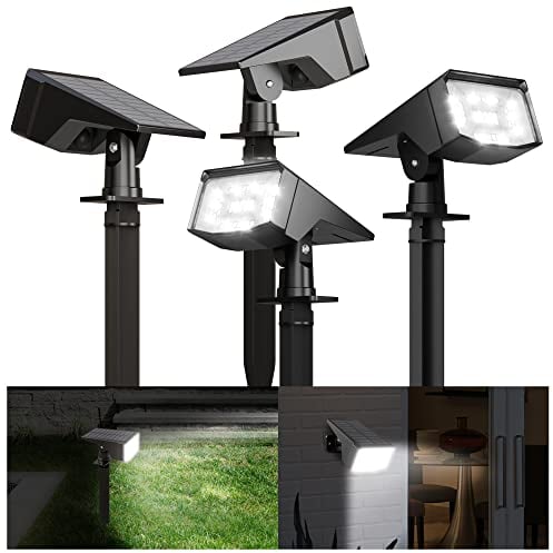 FLOWood Solarstrahler für den Außenbereich, 50 LEDs, Solarstrahler für den Außenbereich, IP67 wasserdicht, 6500 K, kaltweiß, Solar-Landschaftslichter, 3 Modi, Solar-Außenleuchten für Hof, Auffahrt,