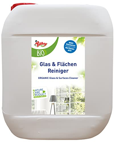 Poliboy Bio Glasreiniger und Flächenreiniger - für eine glänzende und streifenfreie Reinigung von spiegelnden Oberflächen - Vegan - Sprühflasche - 5L- Made in Germany
