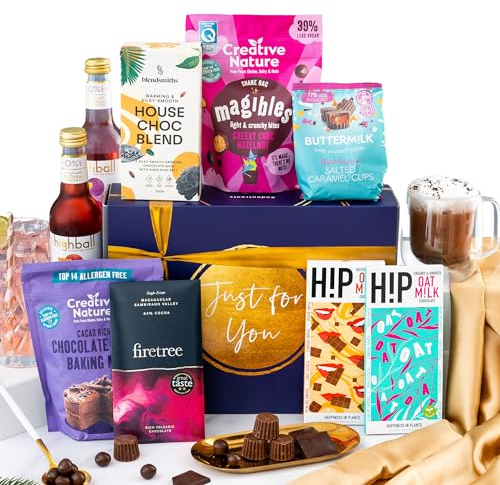 Just Because Vegan Hot Chocolate Gift Hamper Basket, Luxury Gourmet Gifts for Women, Men, Couples, with Vegan Chocolate by EDEN & CO