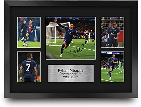 HWC Trading FR A3 Kylian Mbappe PSG Gedruckte Memorabilien Signiertes Autogramm Fotodisplay für Fußball Anhänger und Fans - A3 Gerahmt