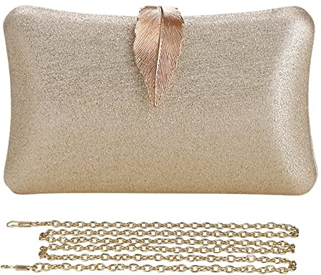 CORIOS Clutch Damen Kette Abendtasche Glitter Handtasche Glänzend Schultertasche Umhängetasche mit Blatt Schnalle Verschluss Portemonnaie Tasche für Cocktailparty Abendparty Tanzparty Gold