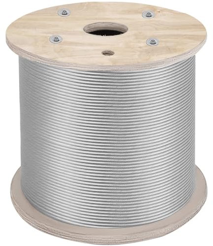 VEVOR Câble en Acier Inoxydable, 6,4 mm x 61 m, Câble Métallique Inox Tressé 7x19 Qualité Marine Résistance à la Rupture 2900 kg pour Garde-corps, Balustrade, Guirlande Lumineuse à Suspendre, Clôture