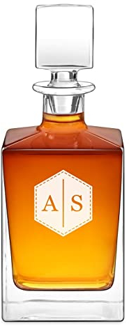 Maverton Carafe à Whisky - Cadeau Personnalisé pour lui - 81cl Bouteille Verre Transparent pour Alcool Scotch Rhum - pour Connaisseur - Idee Cadeau Homme - Cadeaux Anniversaire Homme - Initiales