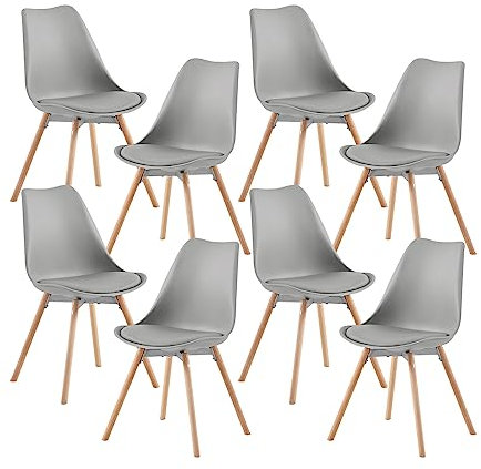 anrekl Esszimmerstühle 8er Set, Gepolsterter Küchenstuhl Essstühle mit Massivholz Buche Bein für Esszimmer Wohnzimmer Schlafzimmer Küche, Grau