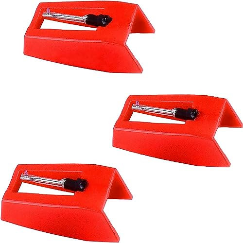 MEISO 3 Pièces Aiguille Tourne Disque, Tourne Disque Aiguille, Aiguille Tourne Disque Aiguilles Diamant de Stylet de Remplacement Platine Vinyle pour Tourne-Disque Vinyle, Rouge