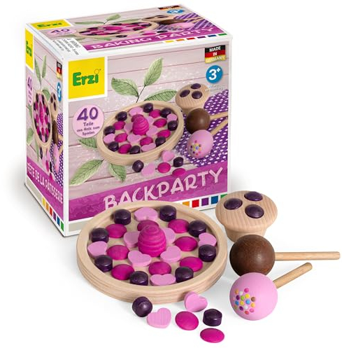 Erzi 28131 Sortierung Backparty aus Holz, Kinderküche, Kaufladenartikel für Kinder, Rollenspiele