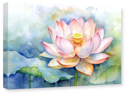 CXHOSTENT Lotusblume Leinwand Wandkunst Zen Bilder Wanddekoration Rosa Lotus Gemälde Badezimmer Yoga Raum Dekor Rahmen (Lotusblume - 3, 30.00 x 45.00 cms)