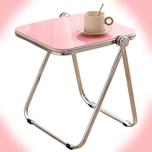 WInara Acryl transparenter Klapptisch, tragbarer Beistelltisch, Sofa-Beistelltisch, kleine Couchtisch, TV-Tabletts Tisch for Couch-Snack (Color : Pink)