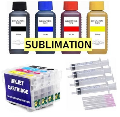 Inkpro - nachfüllbare Patronen kompatibel mit Epson 503, 503XL + 4 x 100 ml Sublimationstinte für Expression Home XP-5200, XP-5205, Workforce WF-2960 DWF, WF-2965 DWF