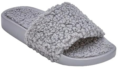 Ladies Womens Faux Fur Sliders Furry Slippers Flip Flop Casual Shoes Size 3-8 Grey-5077 7