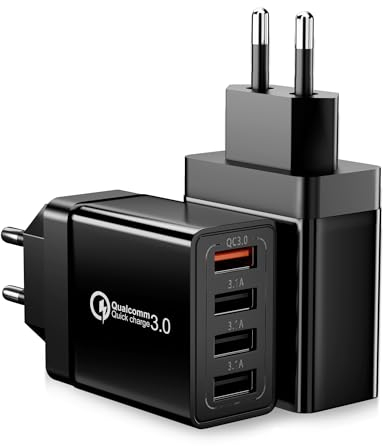 2-Pack Cargador USB Multiple, Enchufe USB Carga Rapida 4-Puerto 33W/3A Cargador Movil, Enchufe USB Adaptador Cargador Rapido para iPhone 15 14 13 12 11 Pro X 8 7, Samsung S23 S22 S21 S20 S10 A55