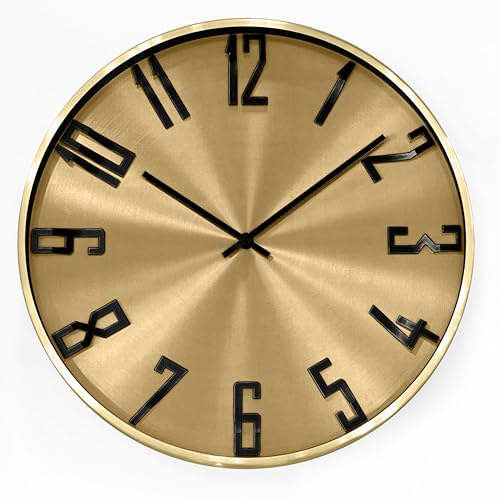 Aluminium Wanduhr ohne Tickgeräusche leise Metalluhr für Wohnzimmer Büro minimalistische 3D Metall Uhren (Goldoptik, Ø 30cm)