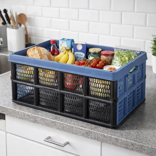 Mojawo Klappbox stapelbar 32 LITER stabile Transportbox 48X35X24CM Einkaufskiste klappbar Stapelbox Kunststoffbox Aufbewahrungsbox Plastikbox Regalbox Box