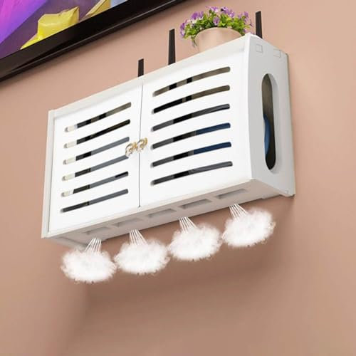 ZAMETTER Wireless Router Rack,Living Room Wall-mounted WiFi Storage Box Wall Decoration White (Double door)