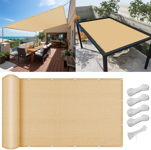 Garden Sun Sail Sun Shade Sail 2.2 x 4.5 m, Breathable Rectangle HDPE Breathable 98% UV Block, Shade Sail Rectangle Pergola Cover, Sun Shade Sail Awning, for Garden/Yard/Pool/Balcony, Sand yellow