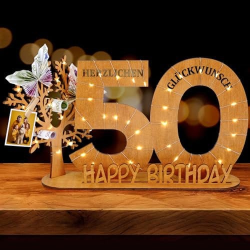 WAREHOUSE Originelle Geburtstag Geschenk Frauen & Männer - Geldgeschenke Geburtstag mit Holz Schild Gästebuch Geburtstag Deko Geburtstagszahlen Holz Schild Gäste (50)