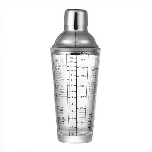 Soulnioi Glass Cocktail Shaker with Drink Recipe Mixer, Graduated Measuring Cup with Top Shaker