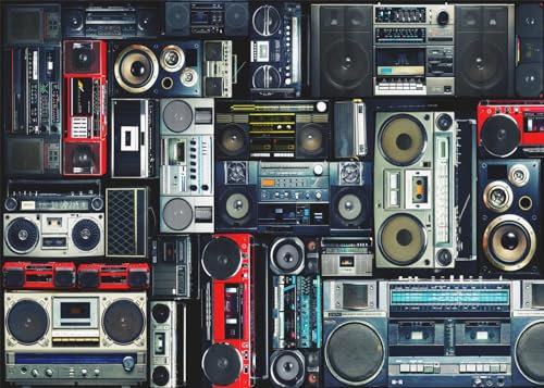 Fmarui Vintage Radio Boombox of The 80s Wall Backdrop Video Music Hip Hop Themed Party Decoration Back to The 80s Party Photo Booth Props, 7X5FT