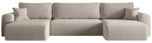 Kaiser Möbel, Sofa mit schlaffunktion, mit Bettkasten, Schlafsofa Capri, Designer U-Form Sofa, Modern Design Couch, Polsterecke, Freistehend, Stoff POSO Beige