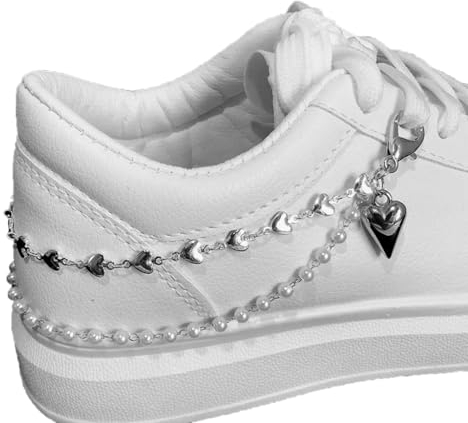 JSGHGDF Stilvolle Schuhkette, doppellagig, Martins-Stiefel, Ketten, Segeltuch, Schuhschnallen für Freizeit und formelle Anlässe, Liebesanhänger 4, Einheitsgröße