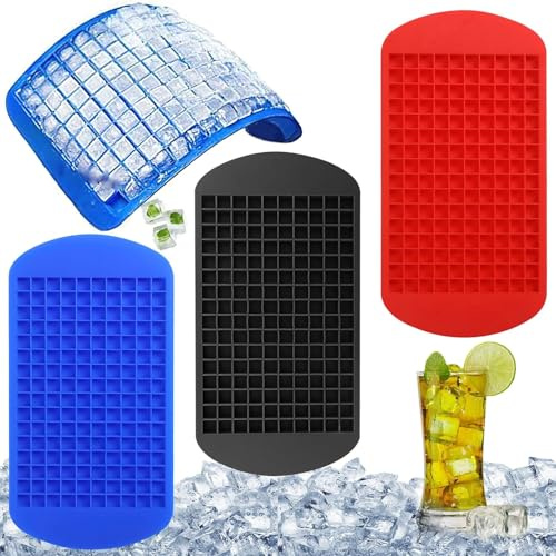 Lot de 3 mini bacs à glaçons carrés en silicone Bac à Glaçons en Silicone Bacs à Glaçons Carrés pour 160 Mini 160 Grille Moule à Glaçons Moule Carré en Silicone