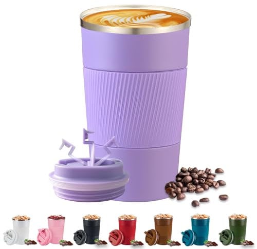 KISUOMAOYI Travel Mug - 380/510 Reusable Insulated Coffee Mug with Leakproof Lid, 304 Stainless Steel Portable Coffee Cup for Hot & Cold Coffee, Tea, Water and Drinks (Purple)