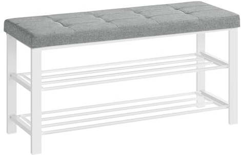 SONGMICS Shoe Bench, Storage Bench, Entryway Bench with Cushion, Shoe Shelf with Seat, Space-Saving, Modern Style, for Living Room, Bedroom, Hallway, Dove Gray and Cloud White ULBS579W01