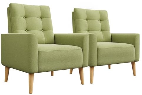 Mondeer Sessel 2er Set, Ohrensessel mit Bequemer Rückenlehne Massivholzbeine, Polstersessel bis 120 kg für Schlafzimmer Wohnzimmer Balkon Büro, Grün