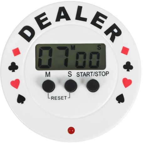 Alasum Minuteur de poker - Blanc - Minuteur numérique pour poker, pâtisserie, lavage et plus - Outils de fête - Portable avec pile bouton - 99 min max. 59 secondes