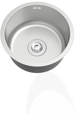 Lavandino Cucina Piccolo Argento,Lavello Cucina 1 Vasca,Lavabo Cucina In Acciaio Inox,Lavabo Tondo con Set Di Drenaggio,Installazione Appoggio o Sottopiano (Ø 25cm)