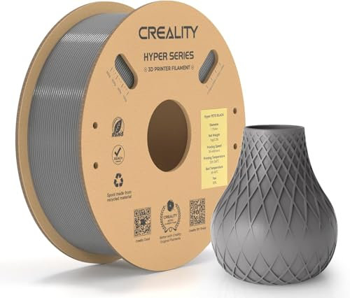 Creality Hyper PETG Filament 1.75 mm, Hochgeschwindigkeits PETG 30–600 mm/s 3D Drucker Filament PETG, Maßgenauigkeit ± 0.03 mm, Passend für die Meisten 3D-Drucker, 1 KG (2.2 lbs) Spule (Grau)
