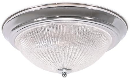 ValueLights | Silver Chrome Flush Ceiling Light Fitting with Clear Ribbed Textured Shade | Close-to-Ceiling Lights, Home Décor & Improvement Essential | Includes Bulb