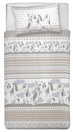 PENSIERI DELICATI Parure Copripiumino Singolo 100% Cotone, Completo di Sacco 155x200cm e 1 Federa 52x82cm, Made in Italy, Copripiumino Lavabile In Lavatrice A 40°, Fantasia Baubau Beige