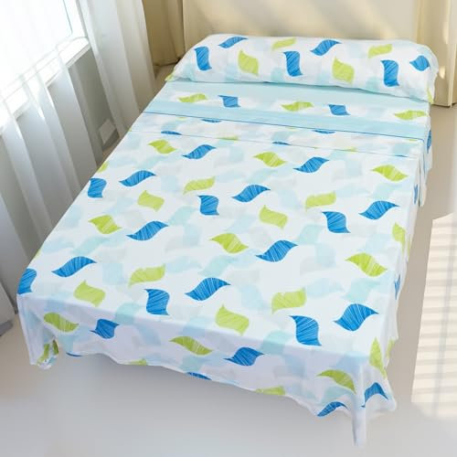 Etrexonline Juego de Sábanas Térmicas Pirineo 3 Piezas para Cama de 135 – Sábanas de Invierno Tejido Polar, Incluye Sábana Bajera Ajustable, Encimera y Funda de Almohada - Hoja Azul