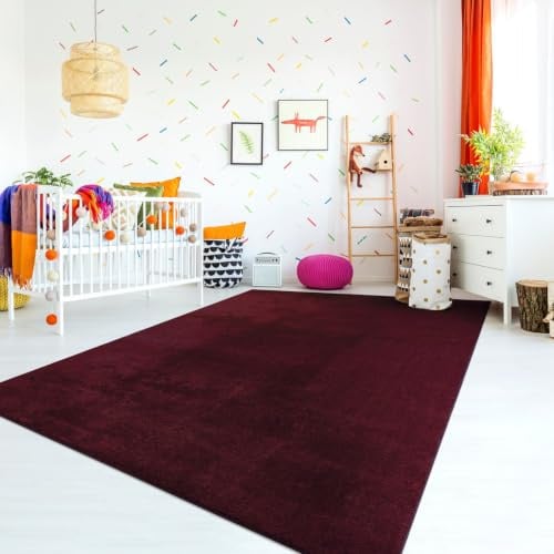 TT Home Teppich Wohnzimmer Rot 140x200 cm, Waschbar & Kurzflor
