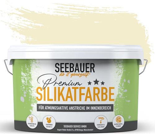 SEEBAUER diy Silikatfarbe Gelb 2,5L für Innen (No. 464 Lily Fields) Atmungsaktive Mineralfarbe für Allergiker - Abwaschbare Wandfarbe - Gelbtöne hohe Deckkraft