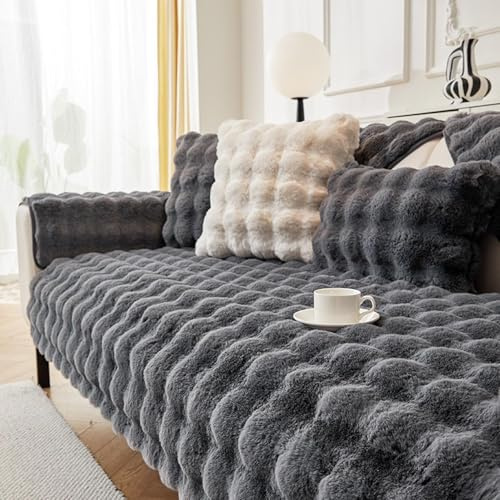 Misorat Samt Sofabezug 1/2/3/4 Sitzer Kaninchen Plüsch Sofa Überzug L Form, Anti-rutsch Waschbar Universelle Couch Überzug Ecksofa, Pets Dog Sofaüberwurf Sofa Überwurf,Sofaschoner,D-110x210cm