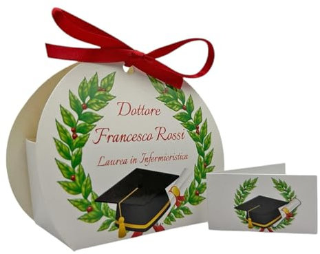 PV Grafik® Bomboniere Laurea Personalizzate 24+24 Scatoline Portaconfetti con Bigliettini, Nome e Data, Gadget Fine Corso, Eleganti Regali Made in Italy(Tunna L8)