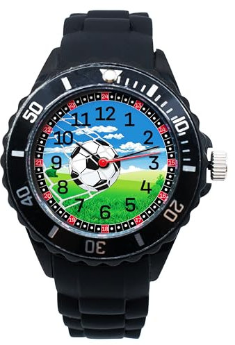 K&L Wall Art Kinderuhr Analog Lernuhr Kinderarmbanduhren für Jungen Mädchen Kinder Armbanduhr (Schwarz Fußball, Silikon)