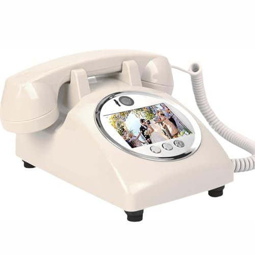 Video & Audio Guest Book,Retro Video Audio Guest Book Wedding Phone,Hd Video Phone Guestbook,Wedding Phone Guestbook Creative Easy to Use & Fun,for Bridal Shower,Birthday(White)