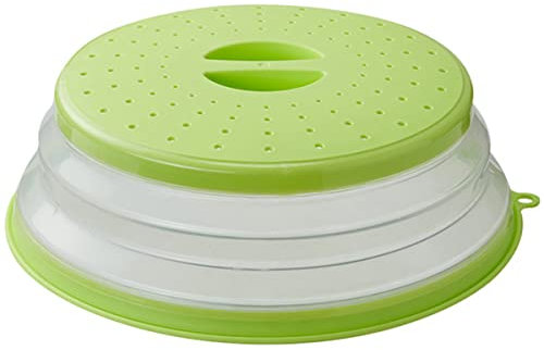 Microwave Cover, Collapsible Microwave Food Cover with Hook Microwave Splatter Cover, Multi-Functional Microwave Lid Basket Strainer for Fruit Vegetables Kitchen Cooking (Green)