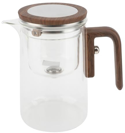 Théière, Théière en Verre de Séparation D'eau de 800 Ml avec Infuseur, Poignée en Bois, Interrupteur Magnétique, Théière en Verre Transparente, Bouilloire à thé pour la Maison