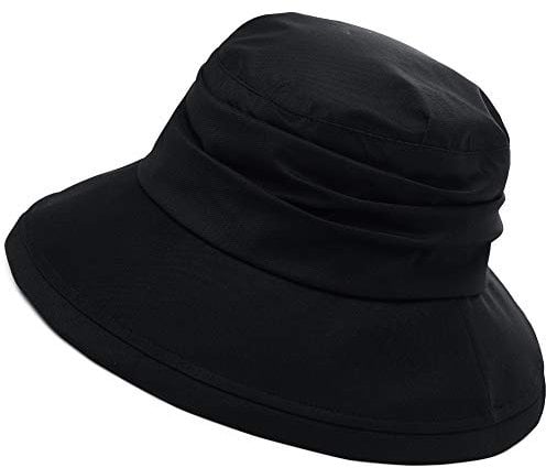 Comhats Regenhut Damen wasserdichte Wandern Fischerhut Safari Sonnenhut Damen Mütze mit Breite Krempe SPF 50+ Schwarz Groß