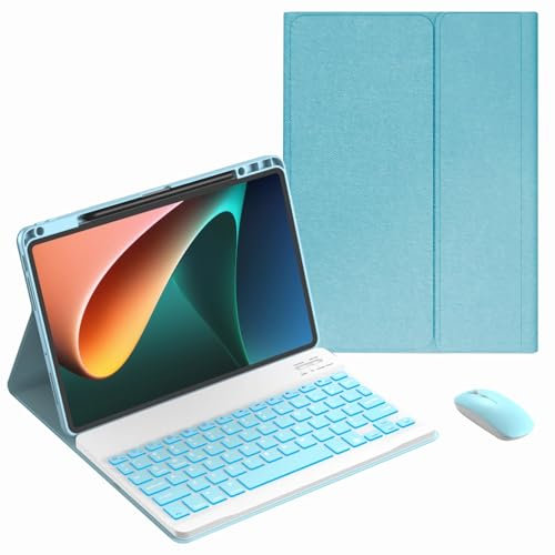 JZCZMCE Funda de teclado para Xiaomi Mi Pad 5/5 Pro de 11 pulgadas 2021, retroiluminación de 7 colores, soporte para lápices integrado, teclado inalámbrico desmontable magnético con mouse Bluetooth,