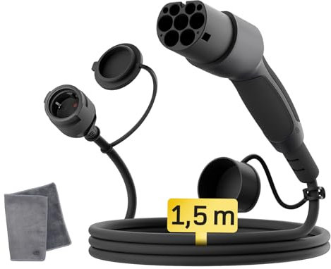 dé Adattatore Tipo 2 a Schuko [1,5m 16A] alla Presa di Ricarica per Auto elettrica Schuko, per caricare AMI, e-Bike, e-Scooter, e-Moto presso stazioni di ricarica/wallbox | Non per V2L