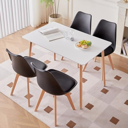 TTATC Ensemble Table à Manger avec 4 Chaises, Table à Manger Rectangulaire Moderne, 4 Chaises de Salle à Manger avec Pieds en Bois de Hêtre, pour Cuisine, Salon, Salle à Manger (Noir)